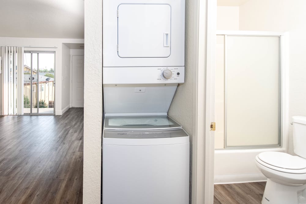 Stackable washer and dryer at Alderwood Park Apartment Homes in Livermore, California