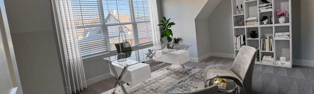 A flexible office space in the Haven floor plan at Hayloft Big Creek in Alpharetta, Georgia