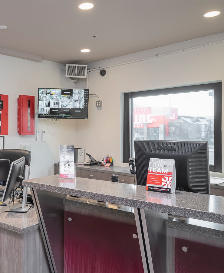 Interior of the leasing office at StorQuest Self Storage in Los Angeles, California
