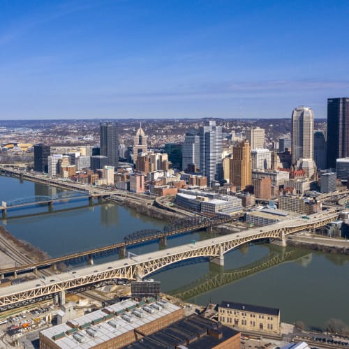 Arial view of the town near River Oaks in Pittsburgh, Pennsylvania