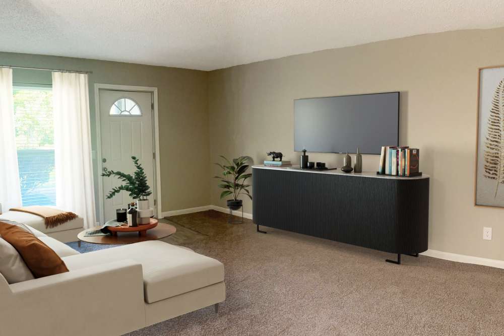 Carpeted bedroom with closet at Candlewood Apartment Homes in Nashville, Tennessee