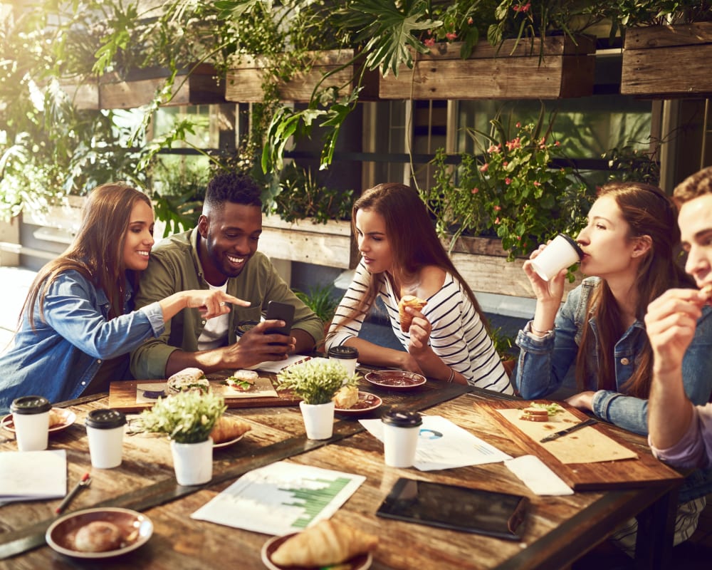 Residents dining at a restaurant near Canyon View in San Diego, California