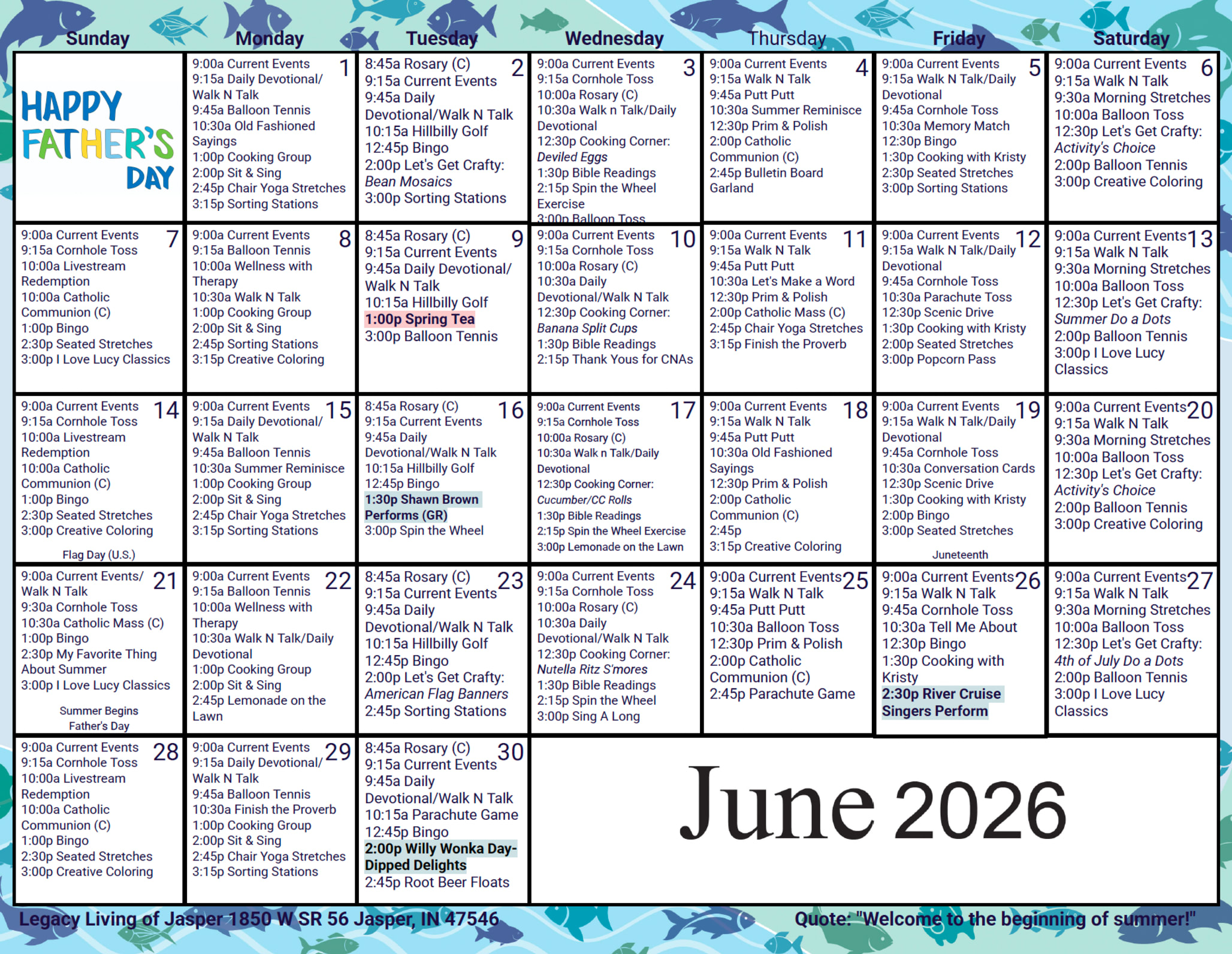 June Calendar at Legacy Living Jasper in Jasper, Indiana