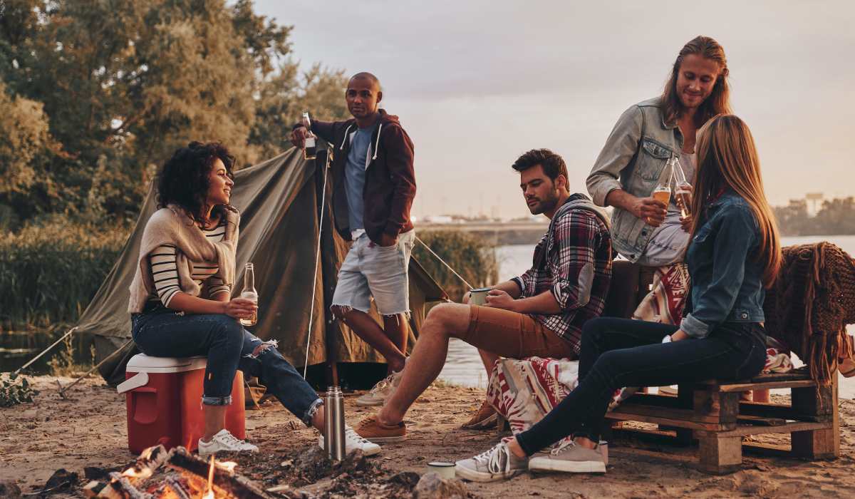 A group of friends chilling near The Block at Petoskey in Petoskey, Michigan                 