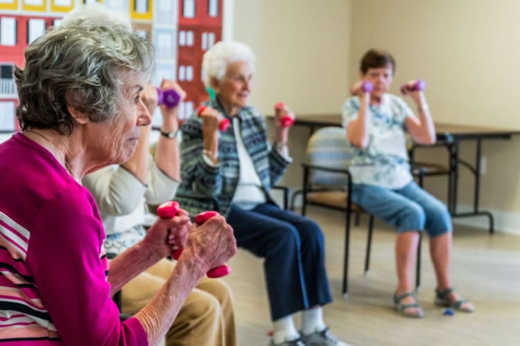 Residents exercise at Harmony at West Ashley in Charleston, South Carolina