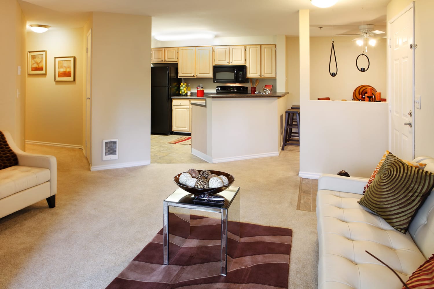 Spacious living room at Redmond Place Apartments in Redmond, Washington
