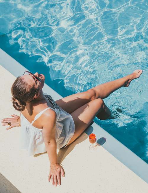 A smiling resident at the pool at Nesika Illahee in Portland, Oregon