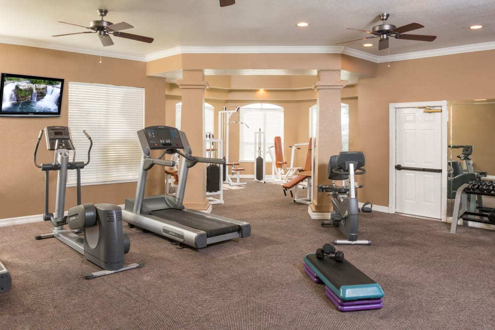 Fitness center at Crescent Cove at Lakepointe in Lewisville, Texas