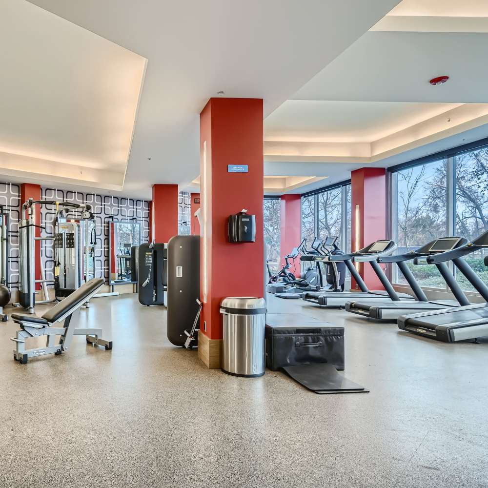 Well-equipped fitness center at The View at Wash Park in Denver, Colorado