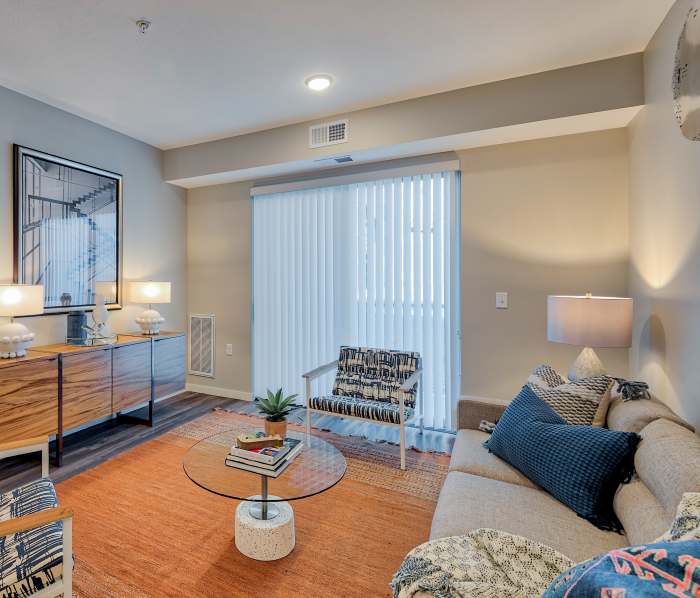 Apartment living room at LYRA in Coon Rapids, Minnesota