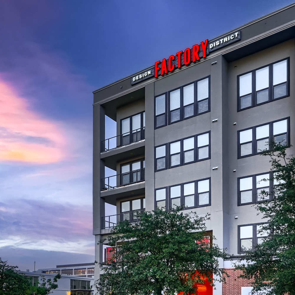 Factory building exterior at Factory Design District in Dallas,Texas