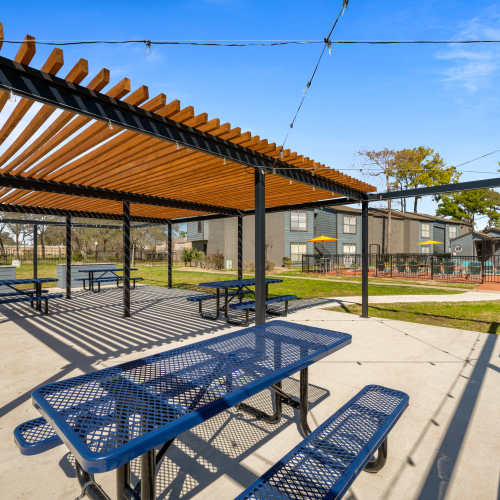 Exterior seating area near North Bend Living in Houston, Texas