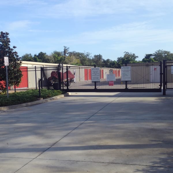 Electronic gate access to outdoor storage units at StorQuest Self Storage in Sanford, Florida