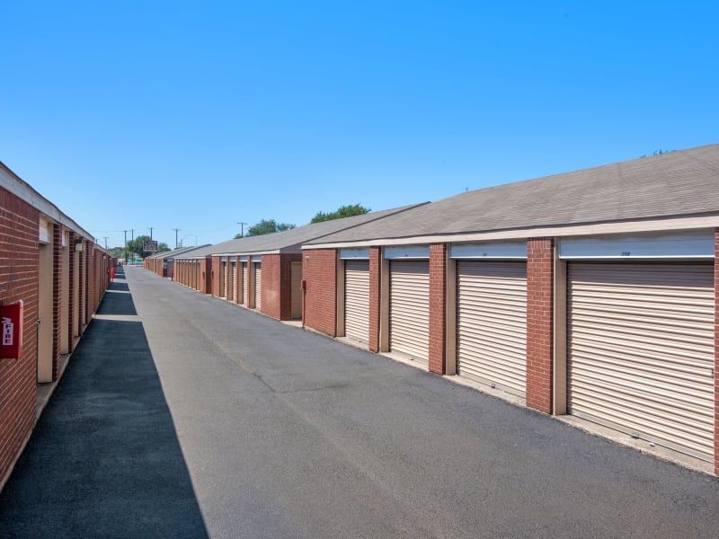 A row of storage units at U-Stor Harry Hines in Dallas, Texas