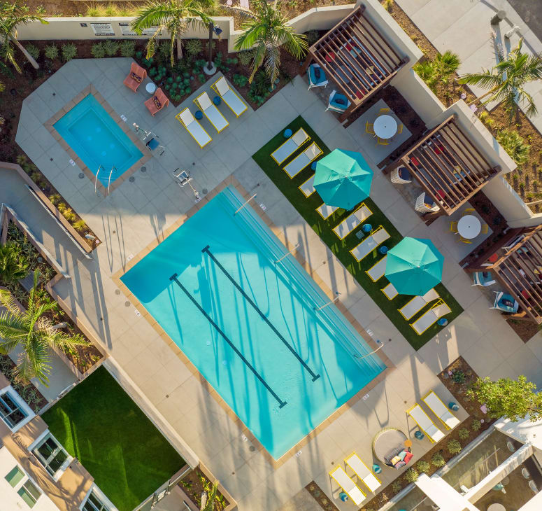 drone shot of the pool at Jefferson SoLA in South Gate, California