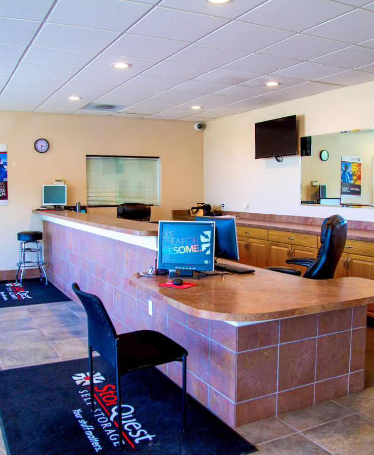 Interior of the leasing office at StorQuest Self Storage in Aurora, Colorado