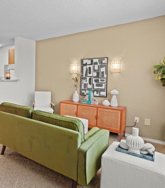 Carpeted living room at Country Hollow in Tulsa, Oklahoma