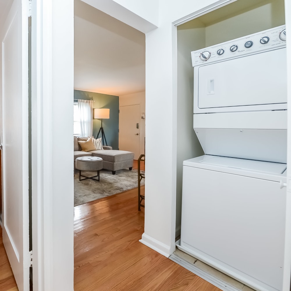 Washer and dryer in a home at Elmwood Village Apartments & Townhomes in Elmwood Park, New Jersey
