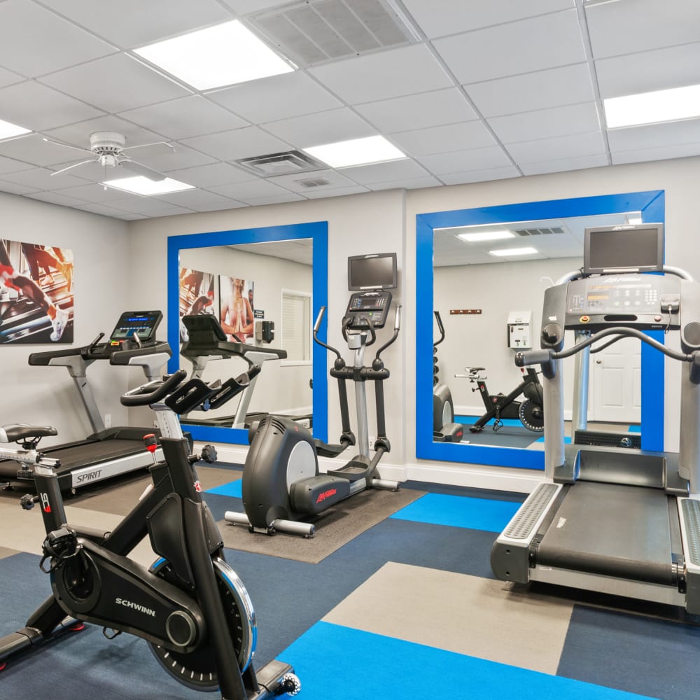 Cardio equipment in the well-equipped fitness center at Waterview Apartments in West Chester, Pennsylvania