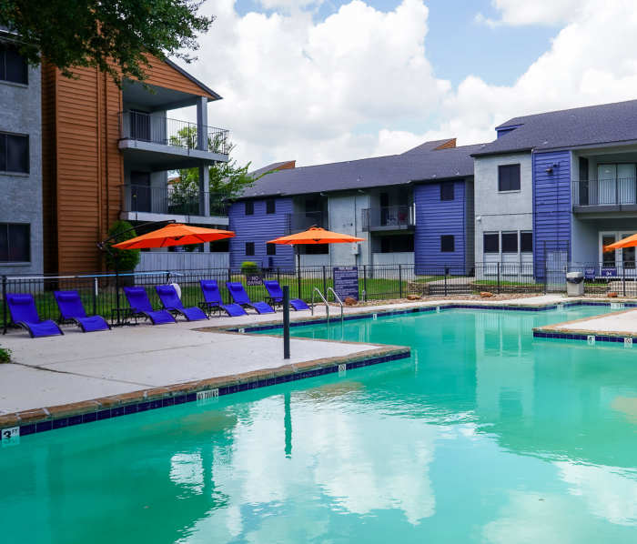 Serene swimming pol at Trenton Place in Houston, Texas