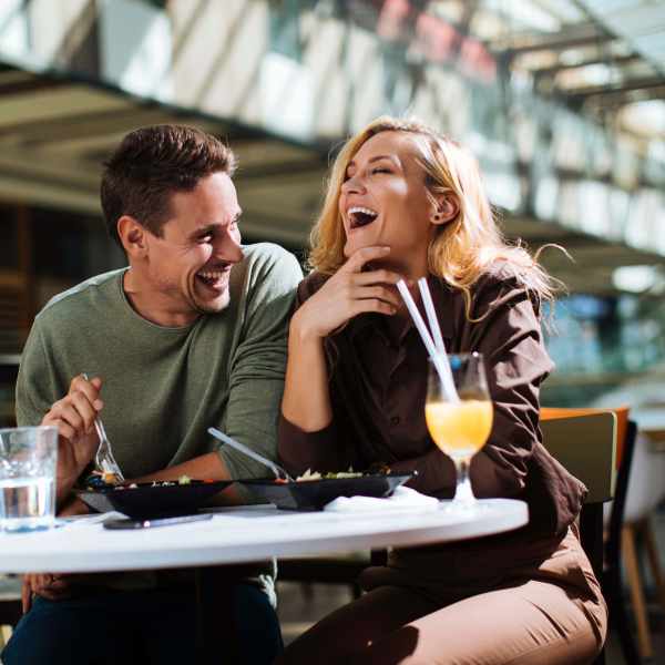 Residents enjoy a bite to eat near Attain Downtown, Norfolk, Virginia