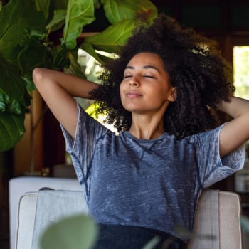 Woman relaxing at Wolf Ridge in Stayton, Oregon