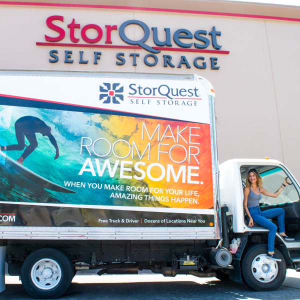 A moving truck available at StorQuest Self Storage in Bradenton, Florida