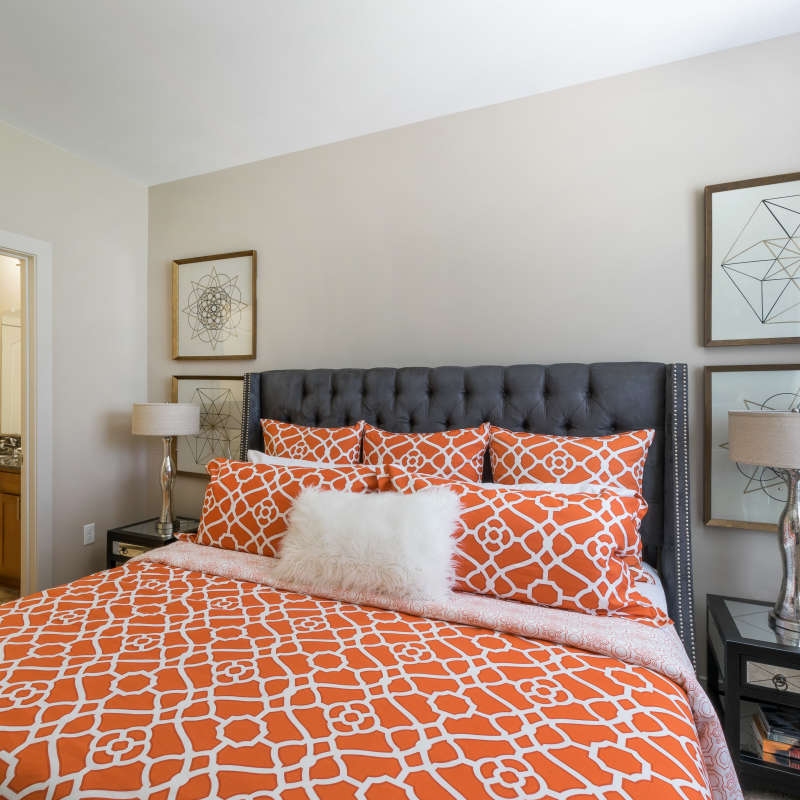 Model bedroom at Attain at Quarterpath, Williamsburg, Virginia