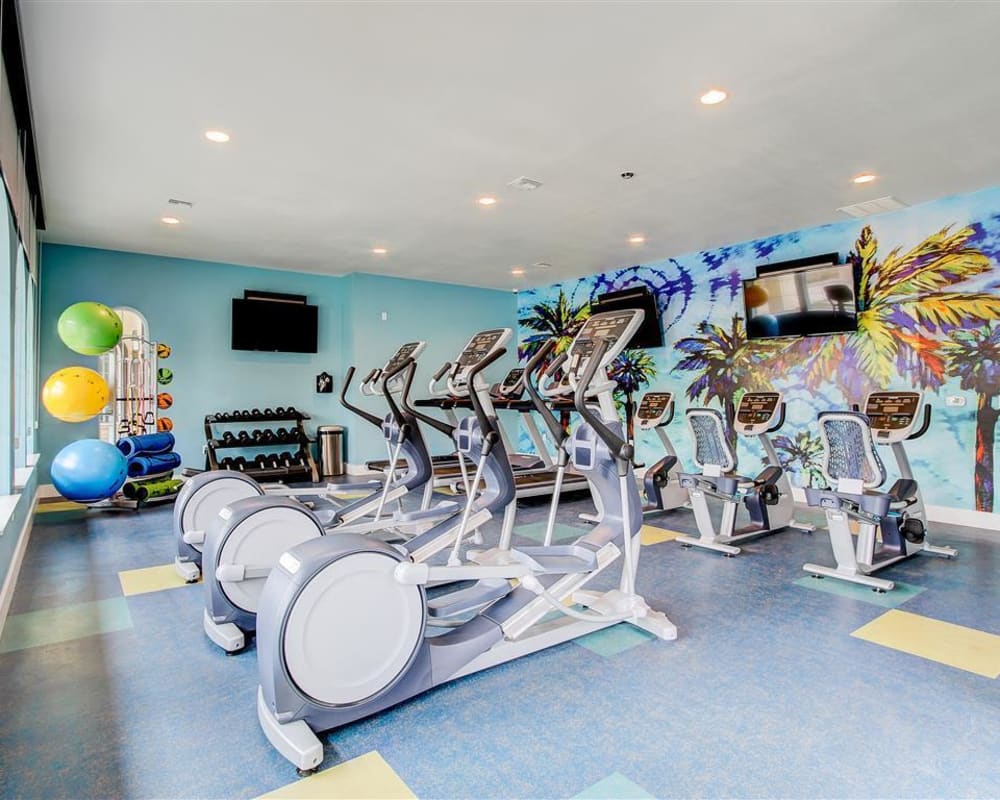 Resident gym with spin bikes at The Palms at Morada in Stockton, California