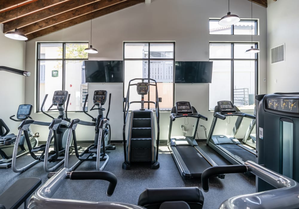 Various cardio machines in the fitness center at Sofi at Wood Ranch in Simi Valley, California