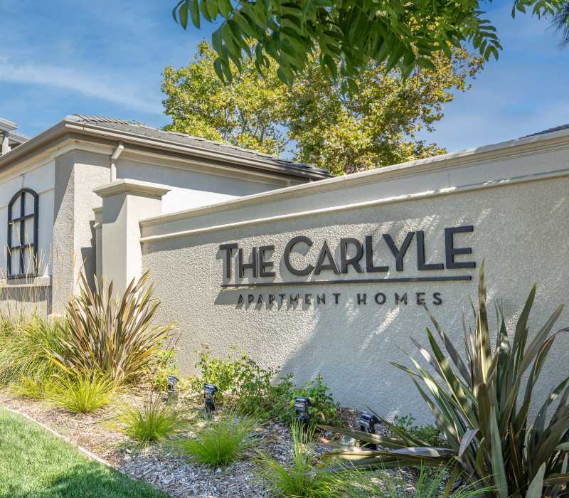 Entry sign at The Carlyle in Santa Clara, California