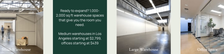 several warehouse sizes offered by flexhq in downtown los angeles