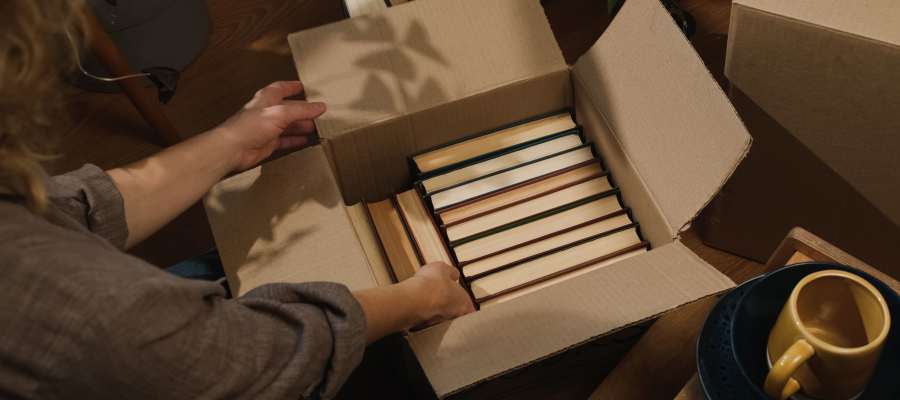Books being stored in boxes