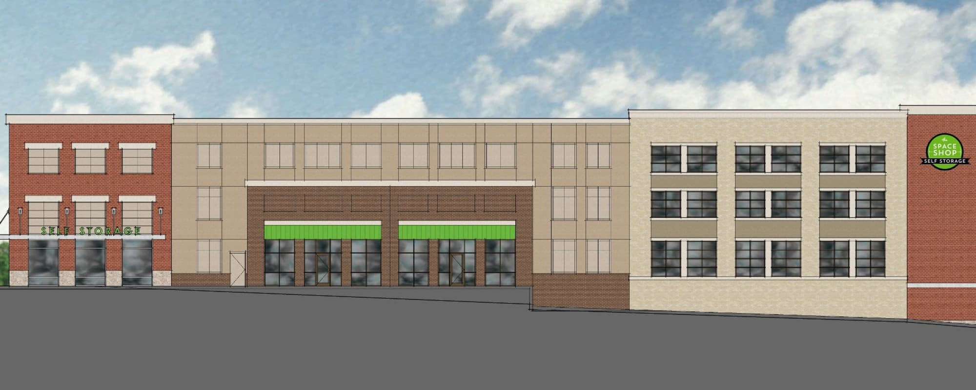 Front of building at Space Shop Self Storage in Atlanta, Georgia