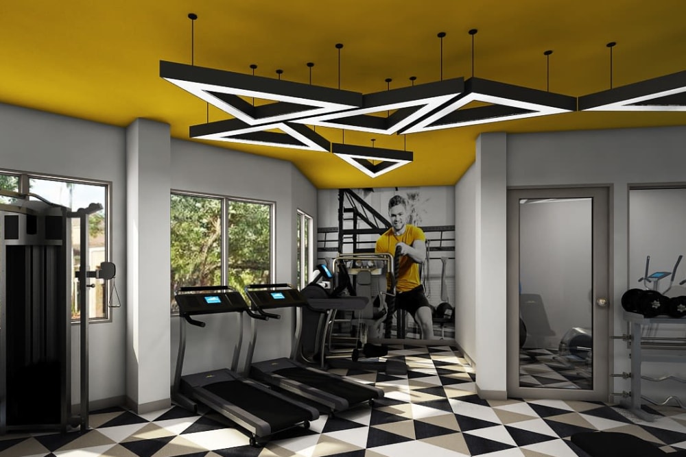 Rendering of a fitness center at Steelyard in St. Louis, Missouri