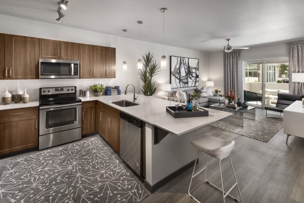 Living room and kitchen combo at Aviva in Mesa, Arizona