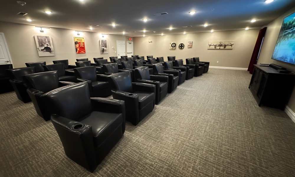 Movie theater for resident use at Keystone Place at Magnolia Commons in Glen Carbon, Illinois