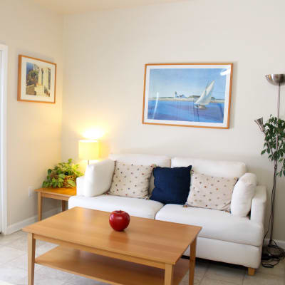 A furnished living room at The Village at NTC in San Diego, California