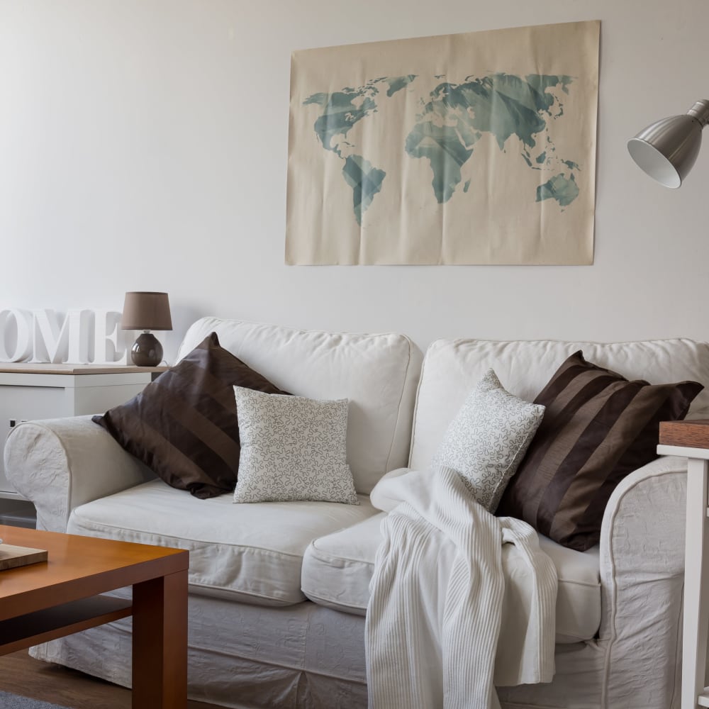 Furnished  living area of an apartment home at Hermosa Vista Apartments in Huntington Beach, California