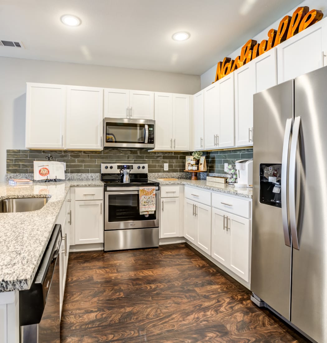 Modern styled kitchen at Rivertop Apartments in Nashville, Tennessee