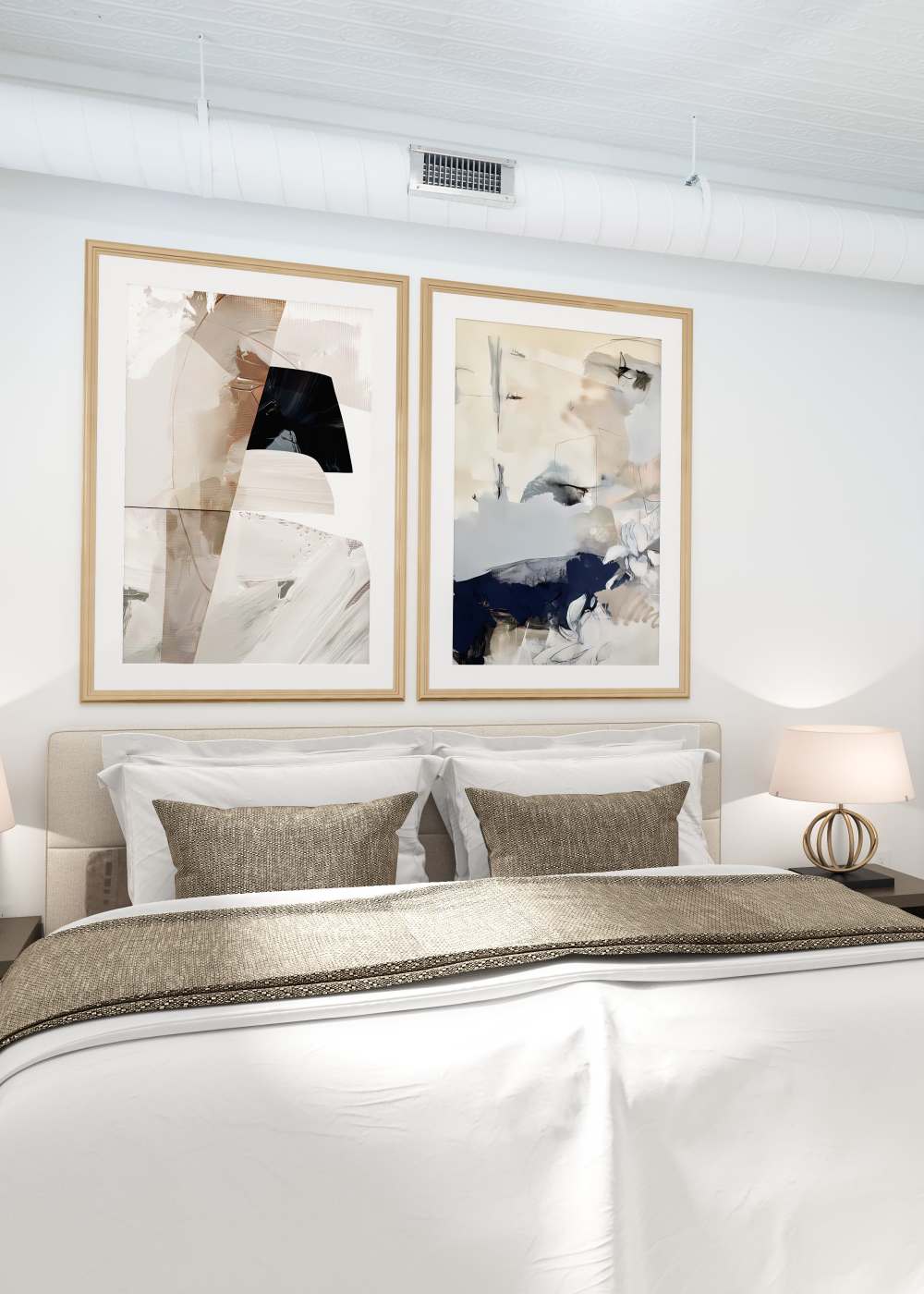 A king-sized bed in a model apartment bedroom at Landmark at Marshall Broad in Richmond, Virginia