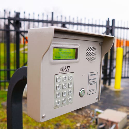 Keypad at entrance gate of Red Dot Storage in Vicksburg, Mississippi