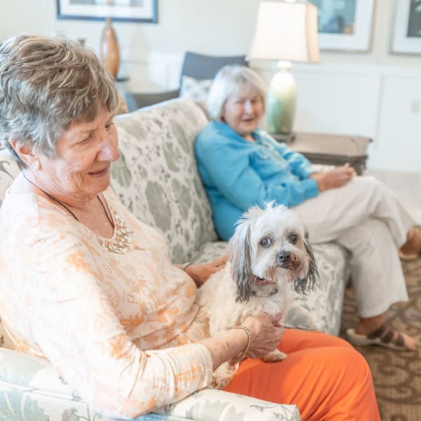residents with dog at The Castlewood Senior Living in Nixa, Missouri