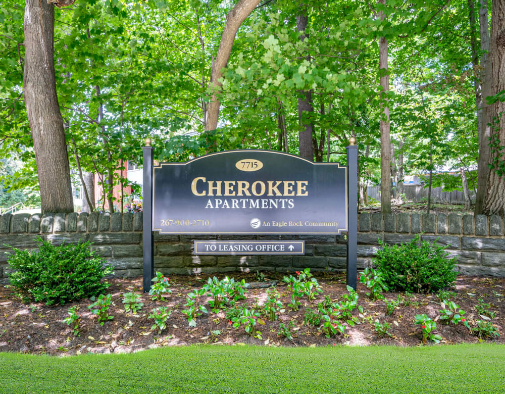 Entrance Sign at Cherokee Apartments in Philadelphia, Pennsylvania