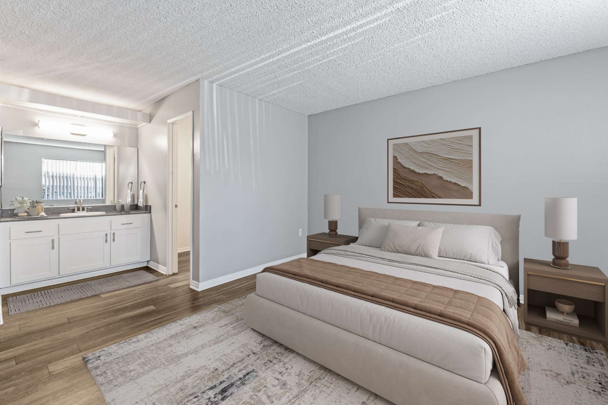 Brown bathroom renovation at Shadow Ridge Apartments in Oceanside, California