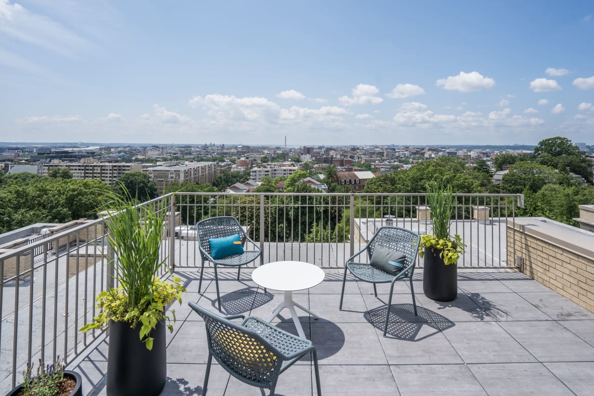 Very cool rooftop patio lounge area for residents at The Envoy Apartments in Washington, District of Columbia