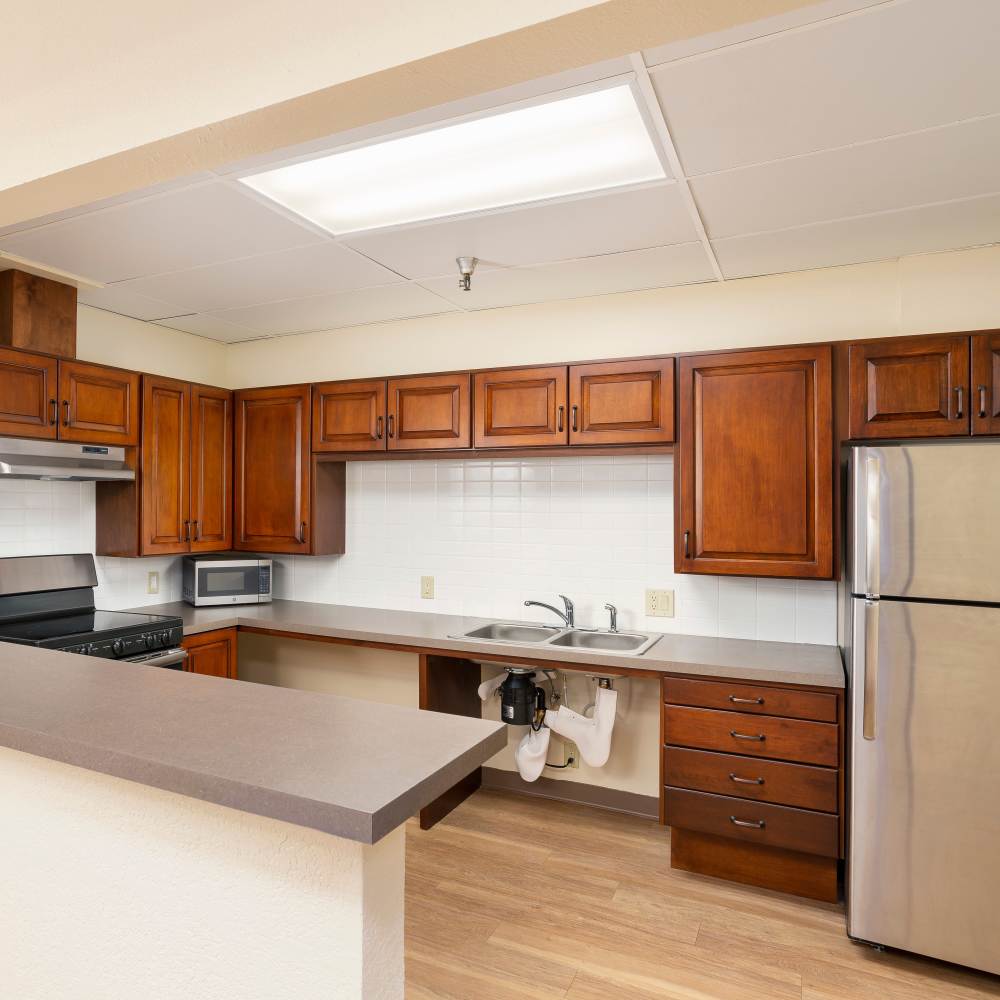 Community kitchen at Casa Panorama in Panorama City, California