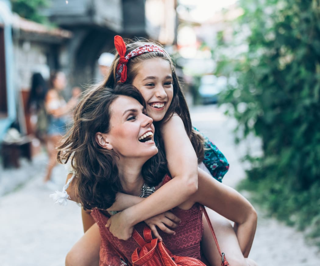 Mother and daughter exploring Santa Clara, California near Normandy Park Apartments