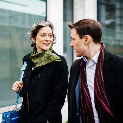 Arden at South Point Apartment Homes residents chatting on their walk to work in downtown McDonough, Georgia