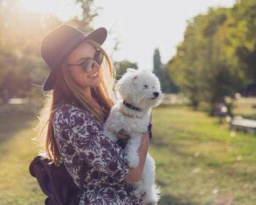 Resident and her dog at Lumen Briarcliff in Atlanta, Georgia